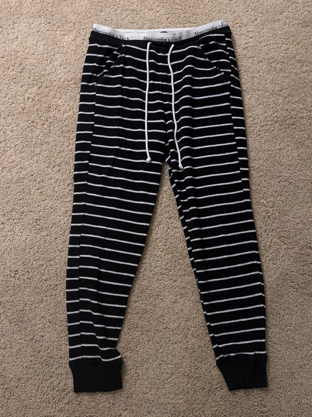 Abercrombie & Fitch Black & White Striped Knit Jogger Pants